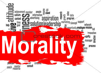 Morality word cloud with red banner