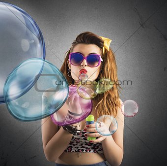 Blowing colored bubbles