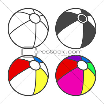 Toy beach ball  for coloring book isolated on white.