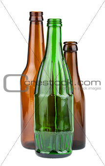 Green and brown empty bottles