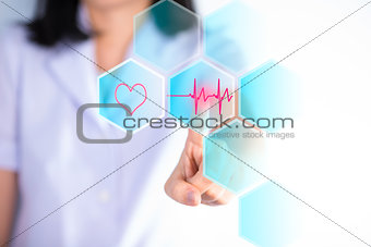 Nurse pressing cardio gram bottom show cardiology concept
