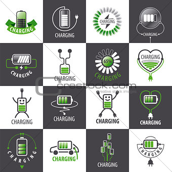 large set of vector logos charging accumulators