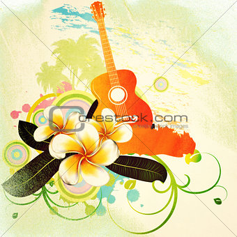 Grunge tropical background with guitar