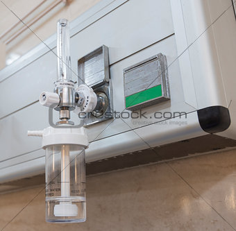Closeup of oxygen flowmeter in hospital