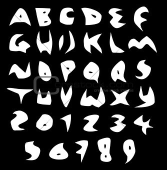 scary alphabet sharp vector fonts in white over black