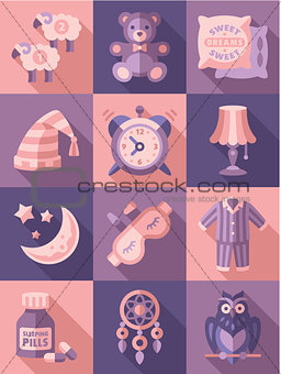 Sleep Time Icons Flat Vector Illustration