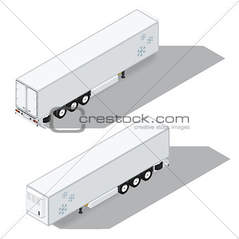 Semi-trailer with a refrigeration chamber detailed isometric icons set