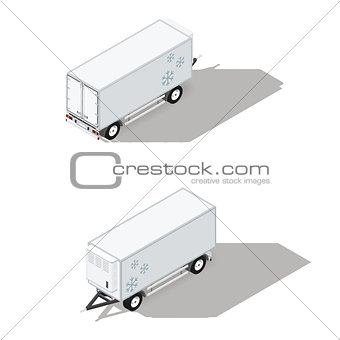 Trailer with a refrigeration chamber detailed isometric icons set