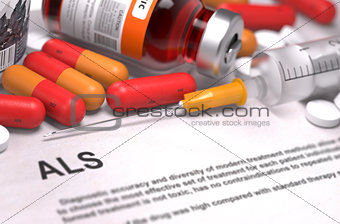 ALS Diagnosis. Medical Concept. Composition of Medicaments.