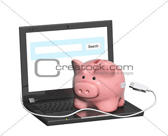 Piggy bank and laptop