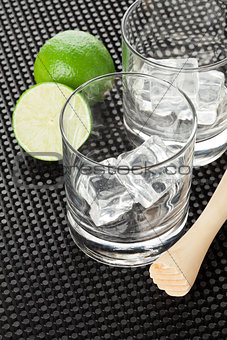 Mojito cocktail ingredients and utensils