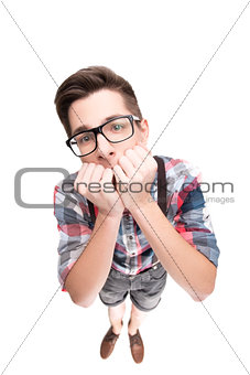 Nerd in glasses and checkered shirt