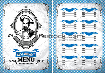template for restaurant menu in retro style with chef