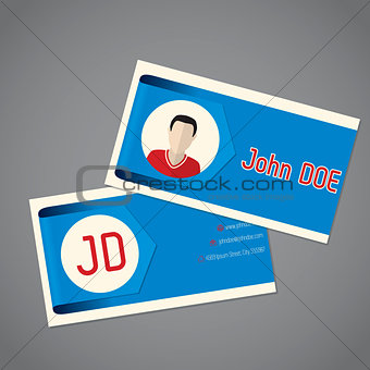 Business card with blue arrow ribbon