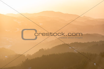 Mountain range at sunset, Black Forest, Germany