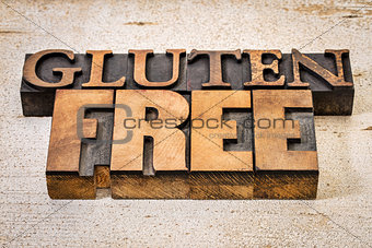 gluten free text in letterpress wood type