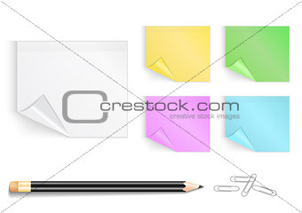 Colorful stickers with pencil and paper clips 