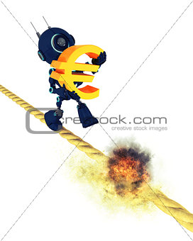 Android on a burning tight rope holding the Euro symbol