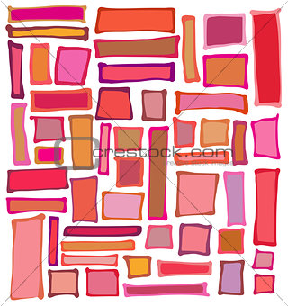 liquid rectangle and square shapes in red pink orange over white