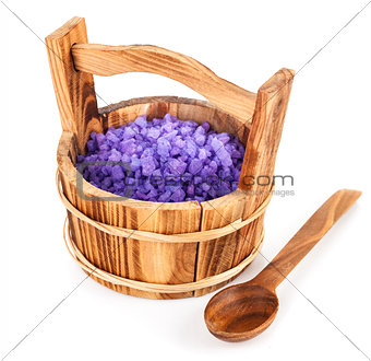 Bath salt in wooden bucket
