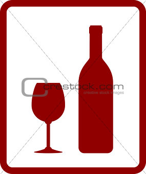 red wine icon with bottle and glass