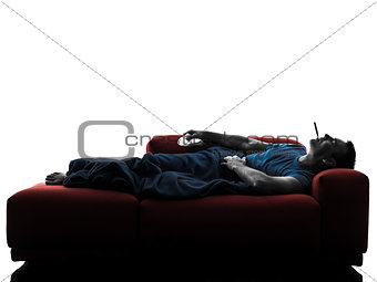 man sofa coach sick illness unwell fever cold