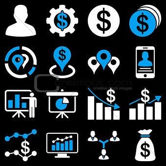 Banking business and charts icons.