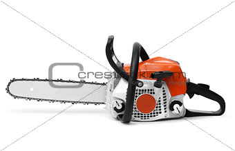 Modern chain saw isolated