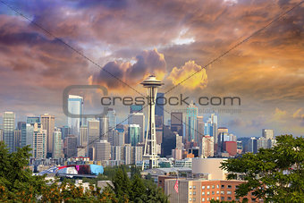 Seattle Cityscape with Stormy Sky