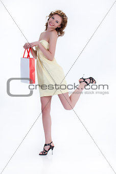 Young Emotional Woman With Paper Bag