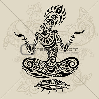 Meditation lotus pose. Tattoo style.