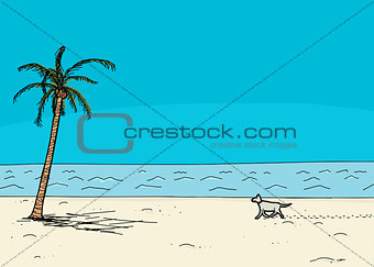 Dog Walking Alone on Beach