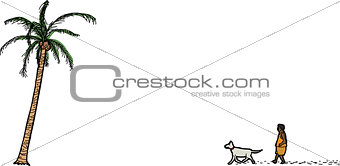 Isolated Man, Dog and Palm Tree