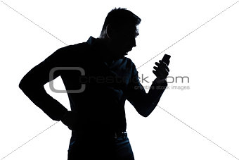silhouette man surprised portrait telephone videophone