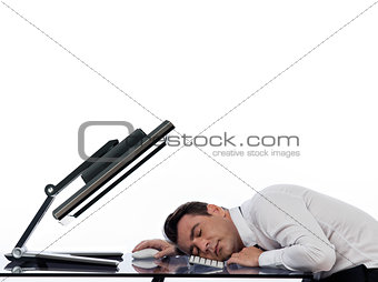 business man using computer sleeping