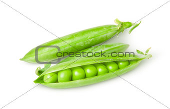 Three green peas in pods