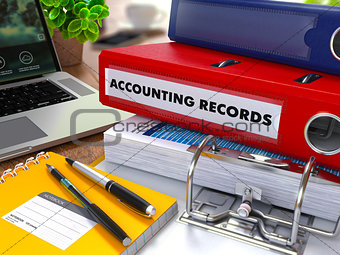Red Ring Binder with Inscription Accounting Records.