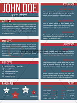 New resume cv template with separate categories