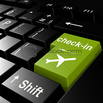 Online check in flight on green keyboard