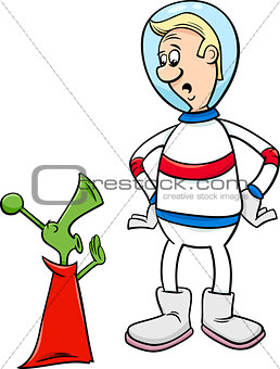 astronaut with alien cartoon
