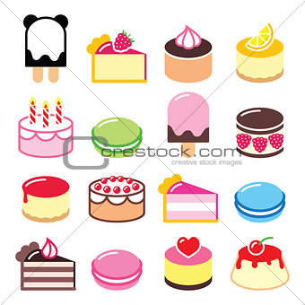 Dessert icons set - cake, macaroon, ice-cream icons