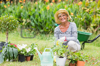 Happy grandmother gardening