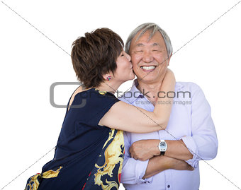 Affectionate Senior Chinese Couple Isolated on White