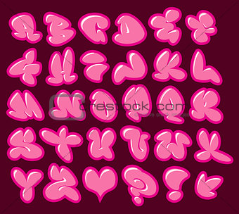 graffiti bubble gum pink vector fonts with gloss and color outli