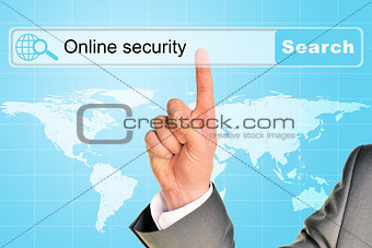 Businessmans hand on abstract blue background