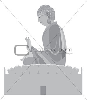 Big Buddha Sitting Statue Grayscale Illustration