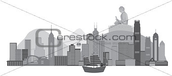 Hong Kong Skyline and Buddha Statue Illustration