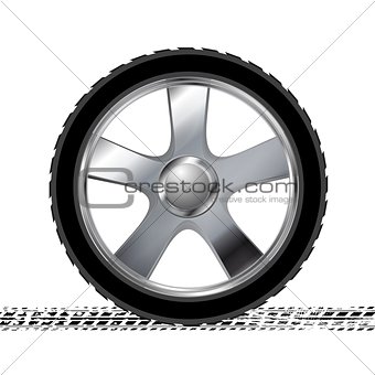 Wheel and grunge tire track abstract background
