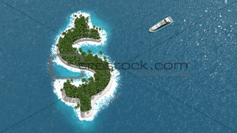 Tax haven, financial or wealth evasion on a dollar shaped island.