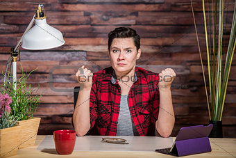Outraged Woman with Clenched Fists